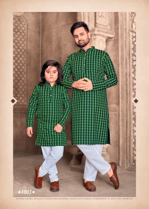 Beautiful multi thread full sleeve cotton green kurta pajama combo