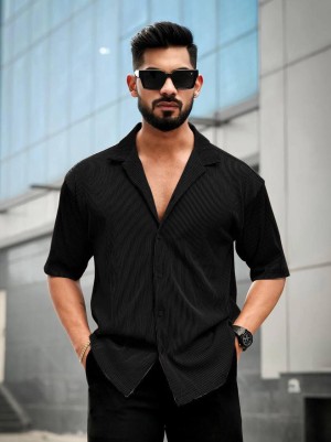 Exclusive latest beautiful half sleeve cordroy black shirt