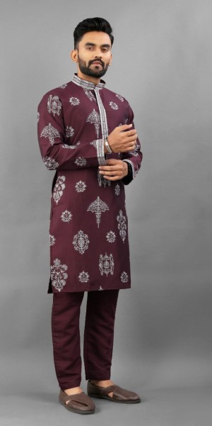 Embroidery beautiful designer russian silk wine kurta pajama