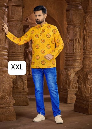 Digital printed beautiful latest cotton yellow short kurta