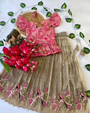 Embroidery beautiful crush nylon silk yellow lehenga choli