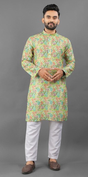 Beautiful full sleeve cotton pista kurta pajama