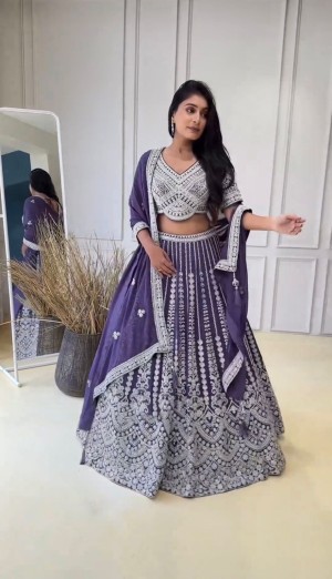 Coding sequence beautiful dori faux georgette purple lehenga choli