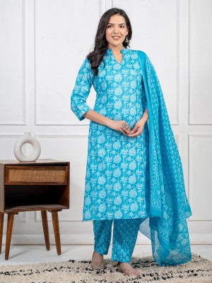 Summer lightweight beautiful cotton sky blue kurti pant dupatta