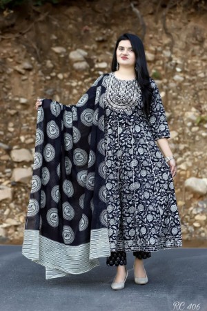 Beautiful designer rayon mal cotton black kurti pant dupatta