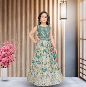 Embroidery beautiful stitched sequence faux georgette green lehenga choli