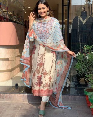 Full stitched designer beautiful digital printed georgette mehendi kurti pant dupatta