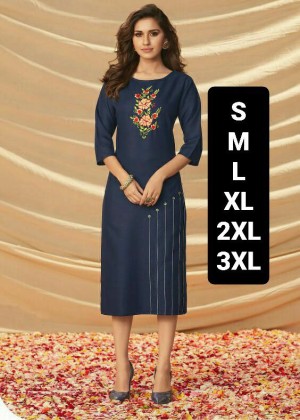 Embrodiery beautiful designer rooby cotton blue kurti
