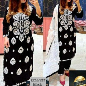 Embroidery beautiful designer rayon black kurti pant dupatta