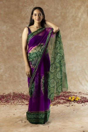Traditional bandhani digital printed beautiful georgette yellow saree