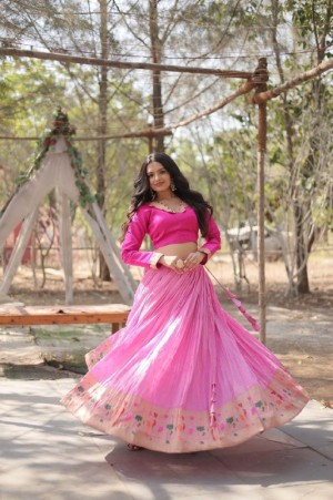 Full stitched beautiful designer viscose dora latkan pink lehenga choli
