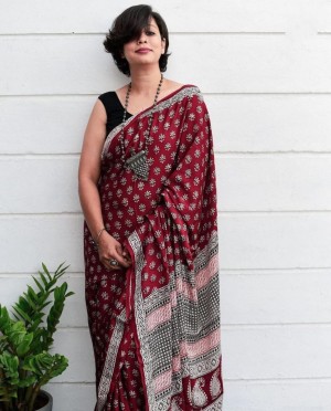 Beautiful printed designer chanderi cotton red saree