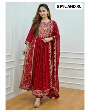 Printed beautiful designer heavy soft rayon cotton red kurti pant dupatta