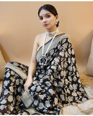 Beautiful jacquard exclusive rich pallu lichi silk black saree