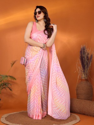 Printred designer beautiful bright moss satin pink saree
