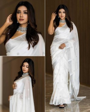 Exclusive beautiful designer rich pallu cotton jacquard white saree