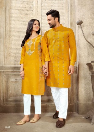 Designer beautiful stitched pockets cotton yellow combo set