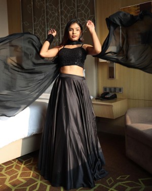 Sequence fully stitched japan satin pure georgette black blouse lehenga dupatta