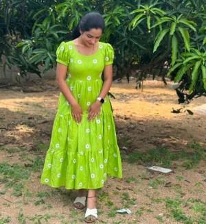 Beautiful designer latest cotton parrot green gown