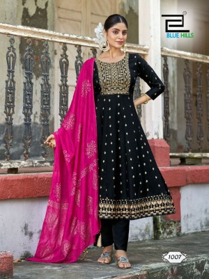 Embroidery beautiful designer heavy rayon black kurti pant dupatta
