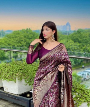 Beautiful designer zari banarasi soft silk purple saree
