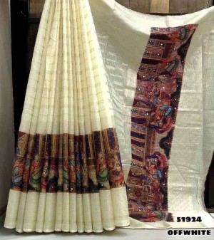 Exclusive designer beautiful soft kalamkari cream saree