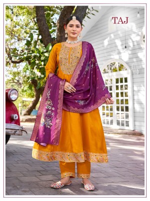 Embroidery vichitra designer beautiful pure viscose yellow kurti pant dupatta