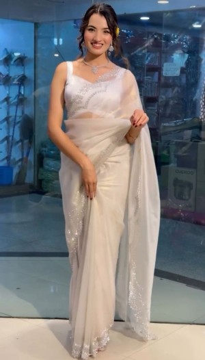 Bootylicious rich beautiful designer tissue chiku saree