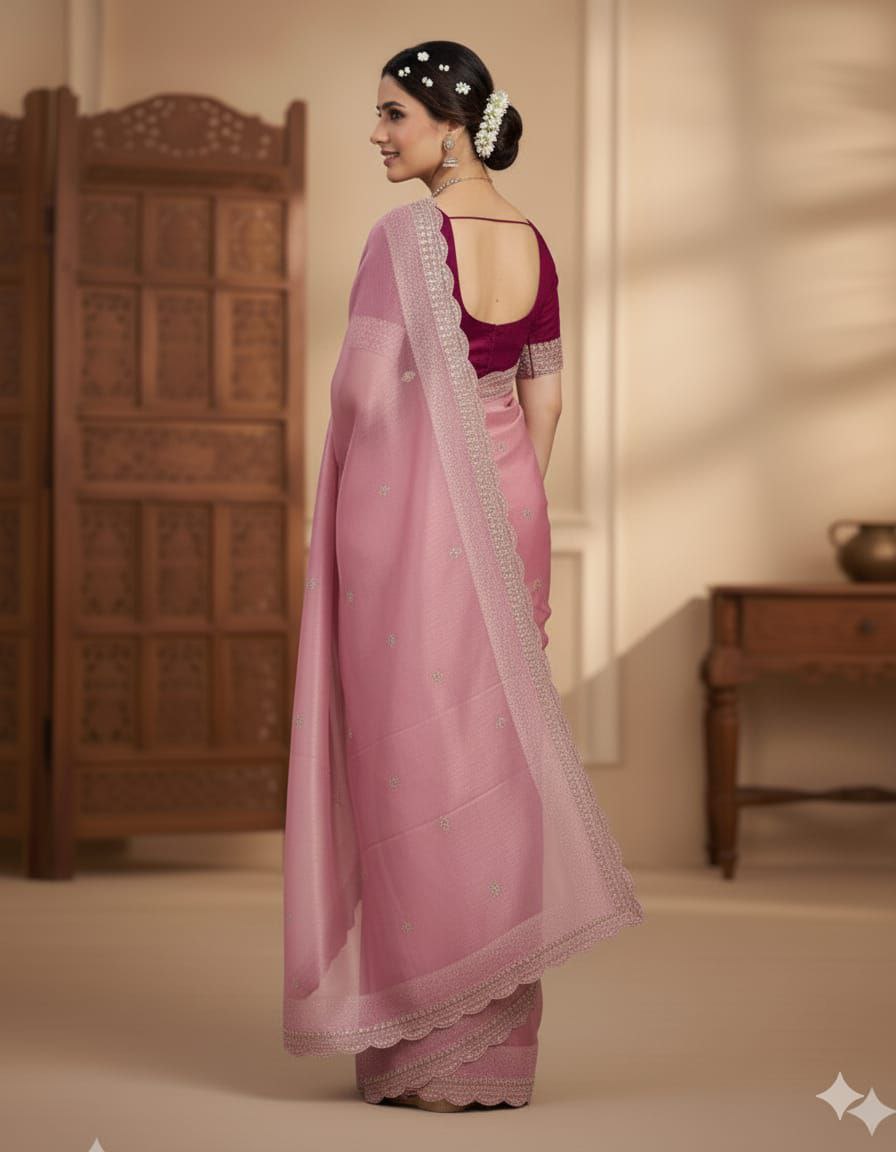 Designer Beautiful banglori satin jiimy choo pista saree