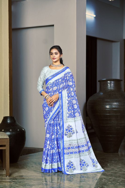 Designer beautiful Silk  cotton blue saree