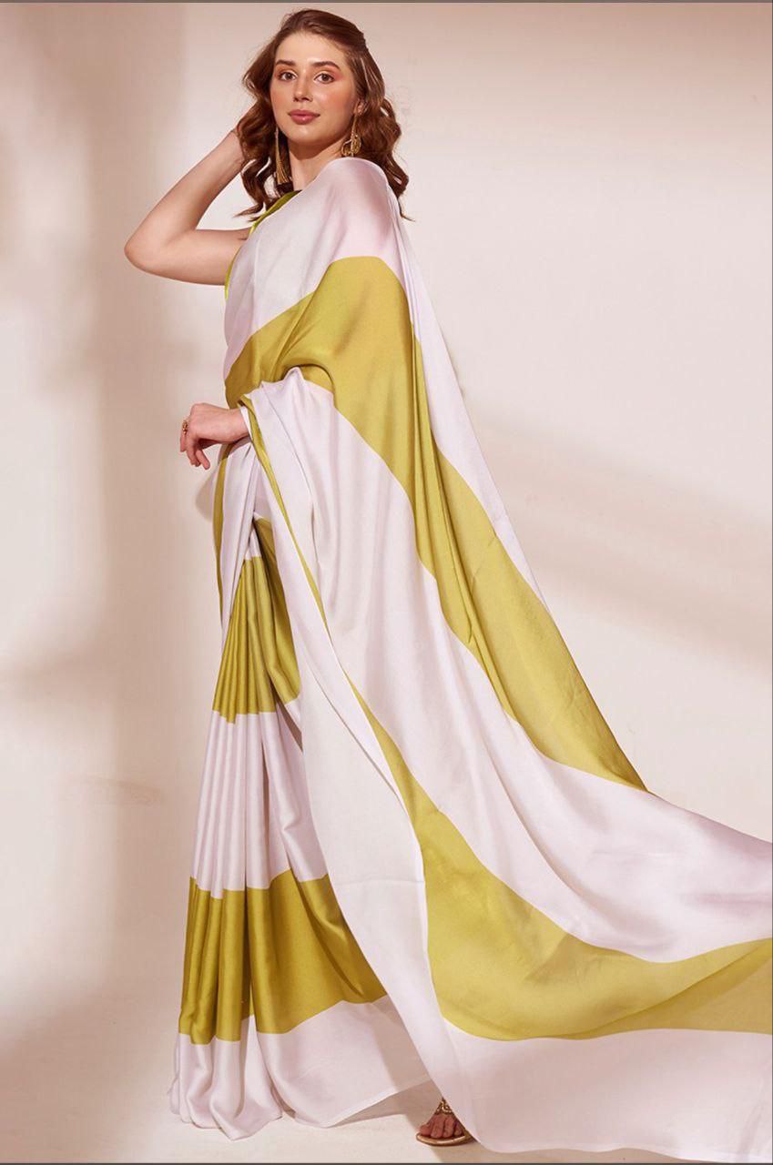 Desigenr beautiful digital printed japan satin yellow saree
