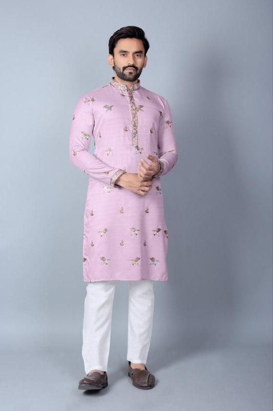Designer heavy khadi silk cotton pink kurta pajama