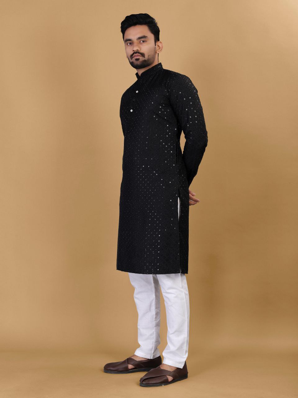Designer sequences cotton rayon black kurta pajama