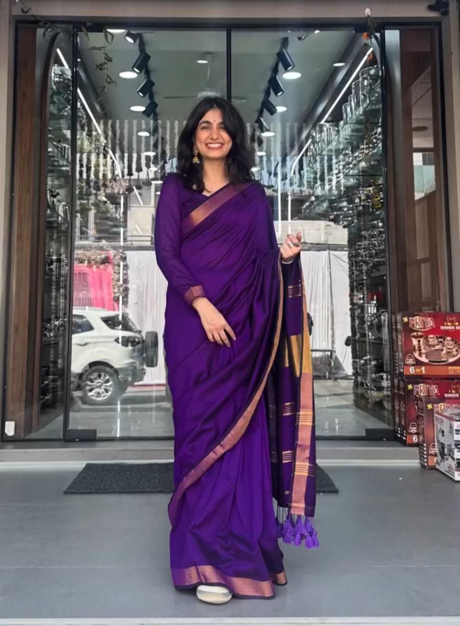 Modal  zari cotton black saree