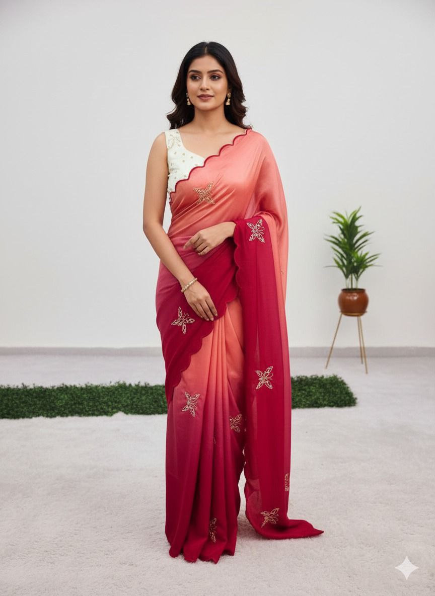 Glamourous soft georgette red saree