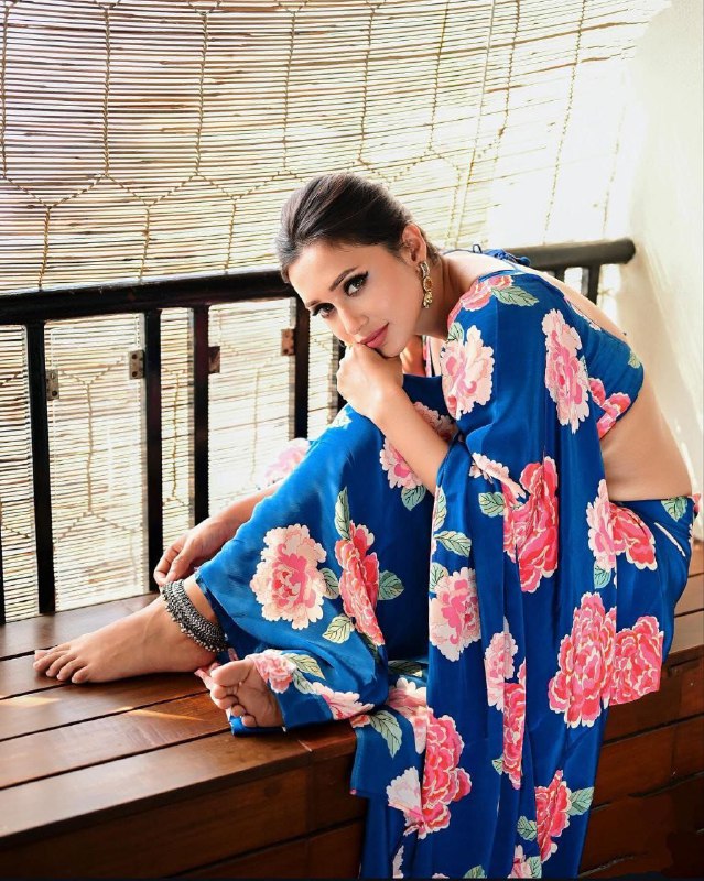 Exclusive beautiful digital printed japan satin blue saree