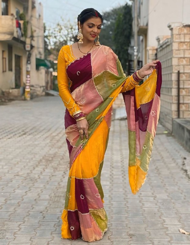 Expensive silver handword silk yellow saree