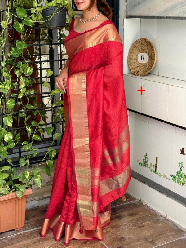 Designer zari weaving silk red saree