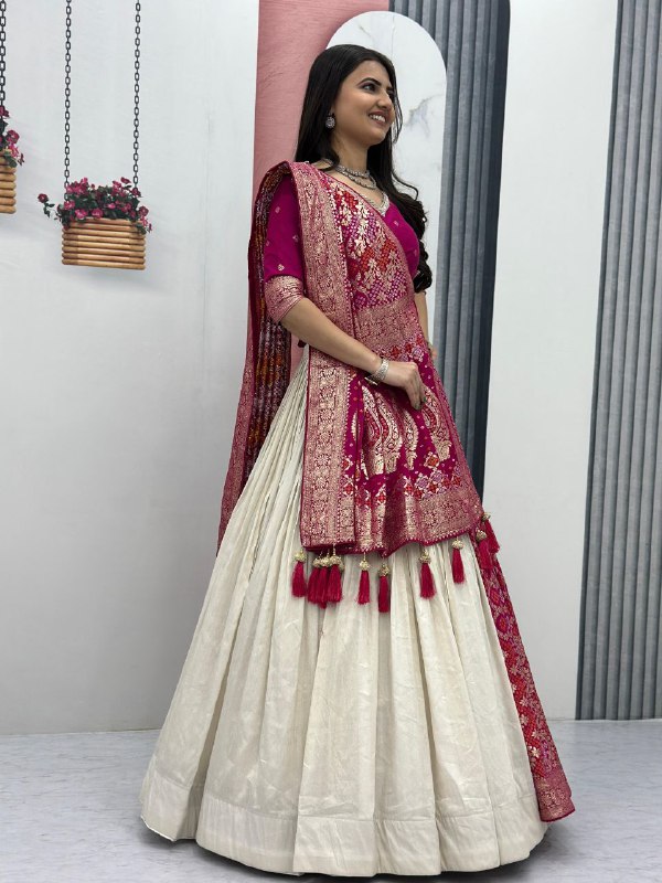 Gorgeous jacquard silk micro cotton pink lehenga choli