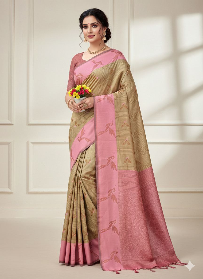 Exclusive designer zari weaving banarasi silk pink saree
