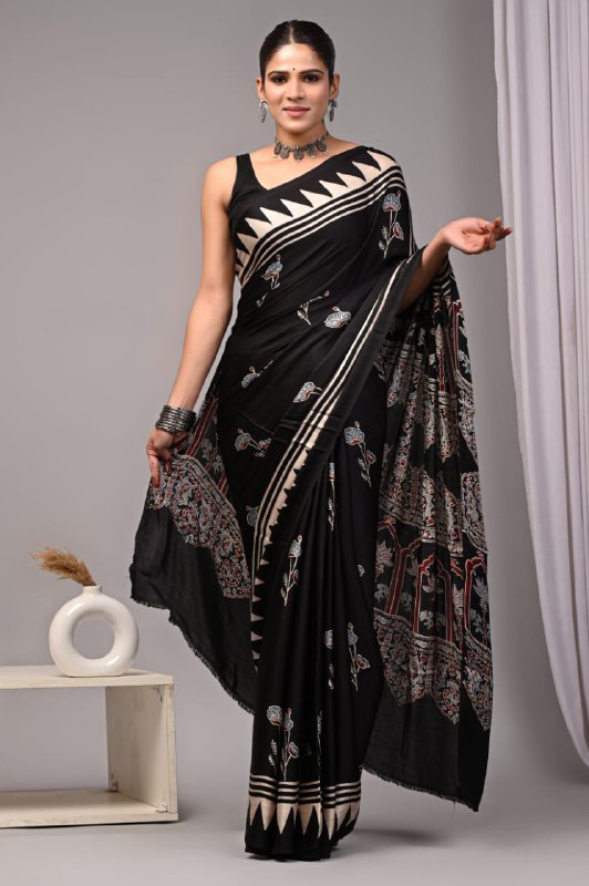 Bootylicious digital printed silk black saree