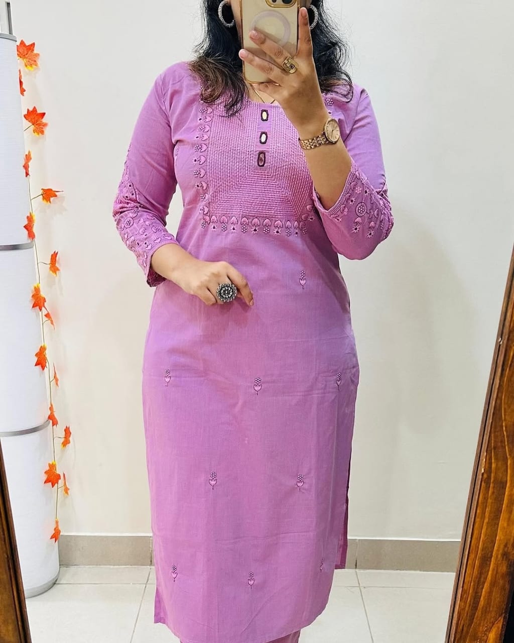 Designer exclusive embroidery cotton purple kurta pajama