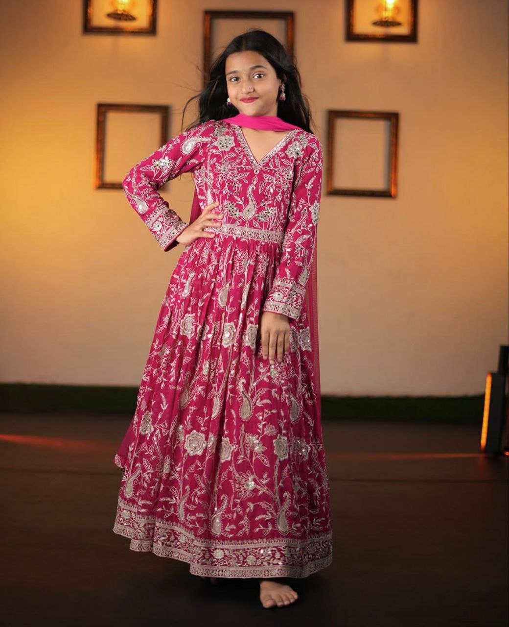 Elegance embroidery georgette pink gown