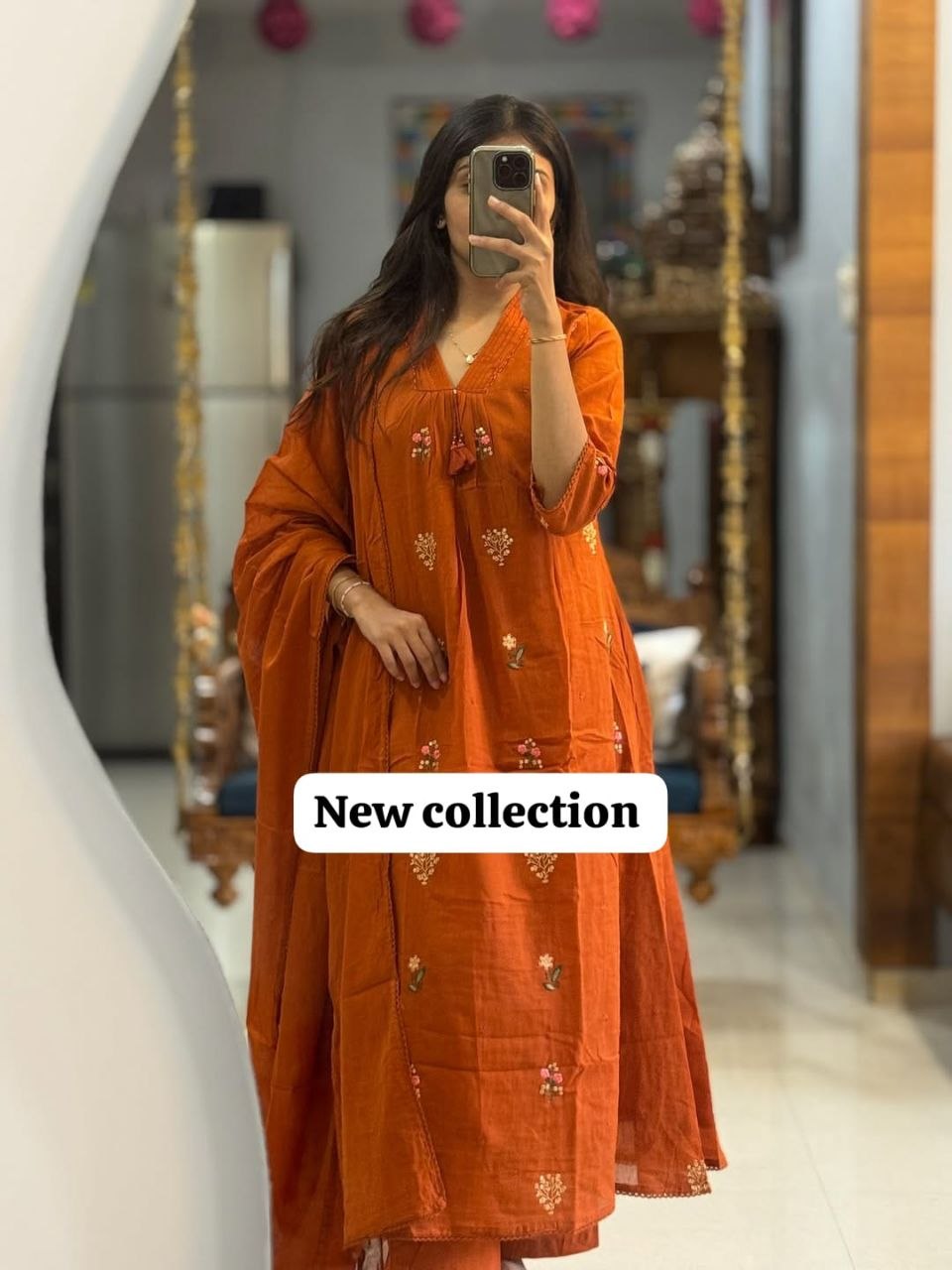 Premium original jaipur cotton orange kurti pant dupatta