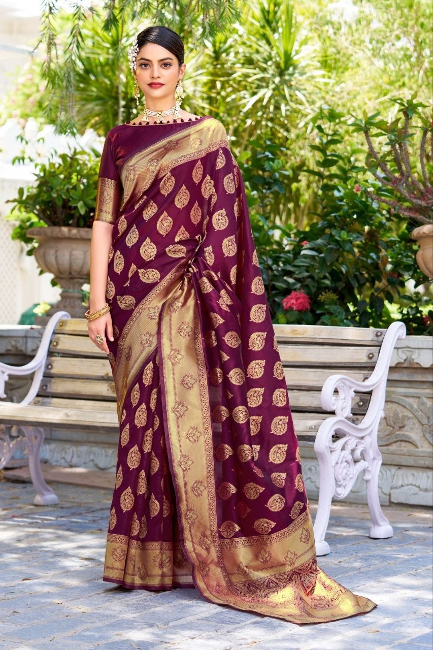 Eligibility banarasi soft silk wine saree