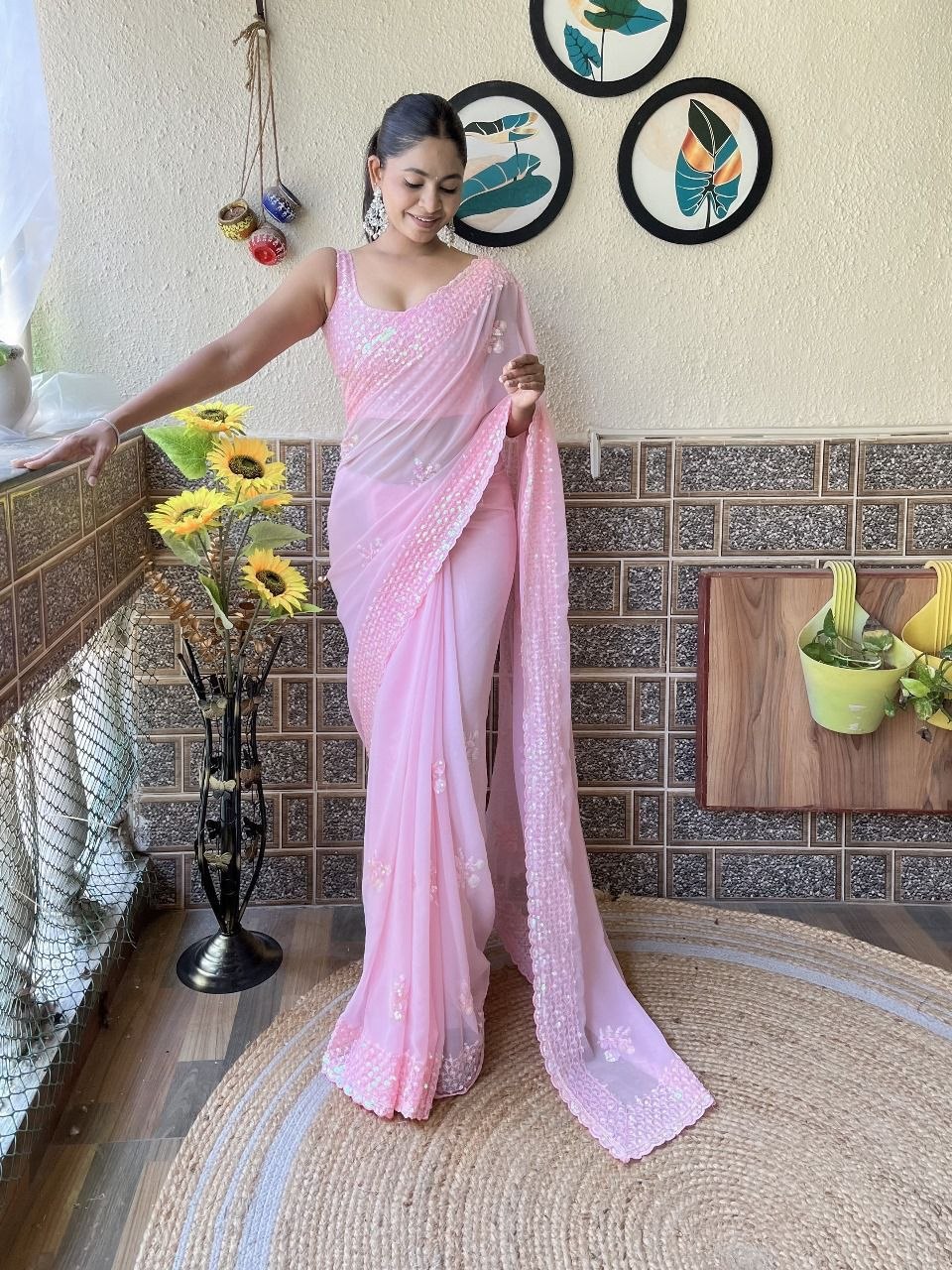 Trending sequence soft georgette pink saree