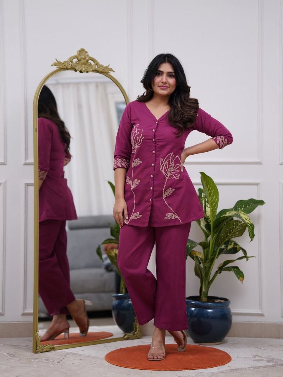 Stylish rayon cotton rani cord set