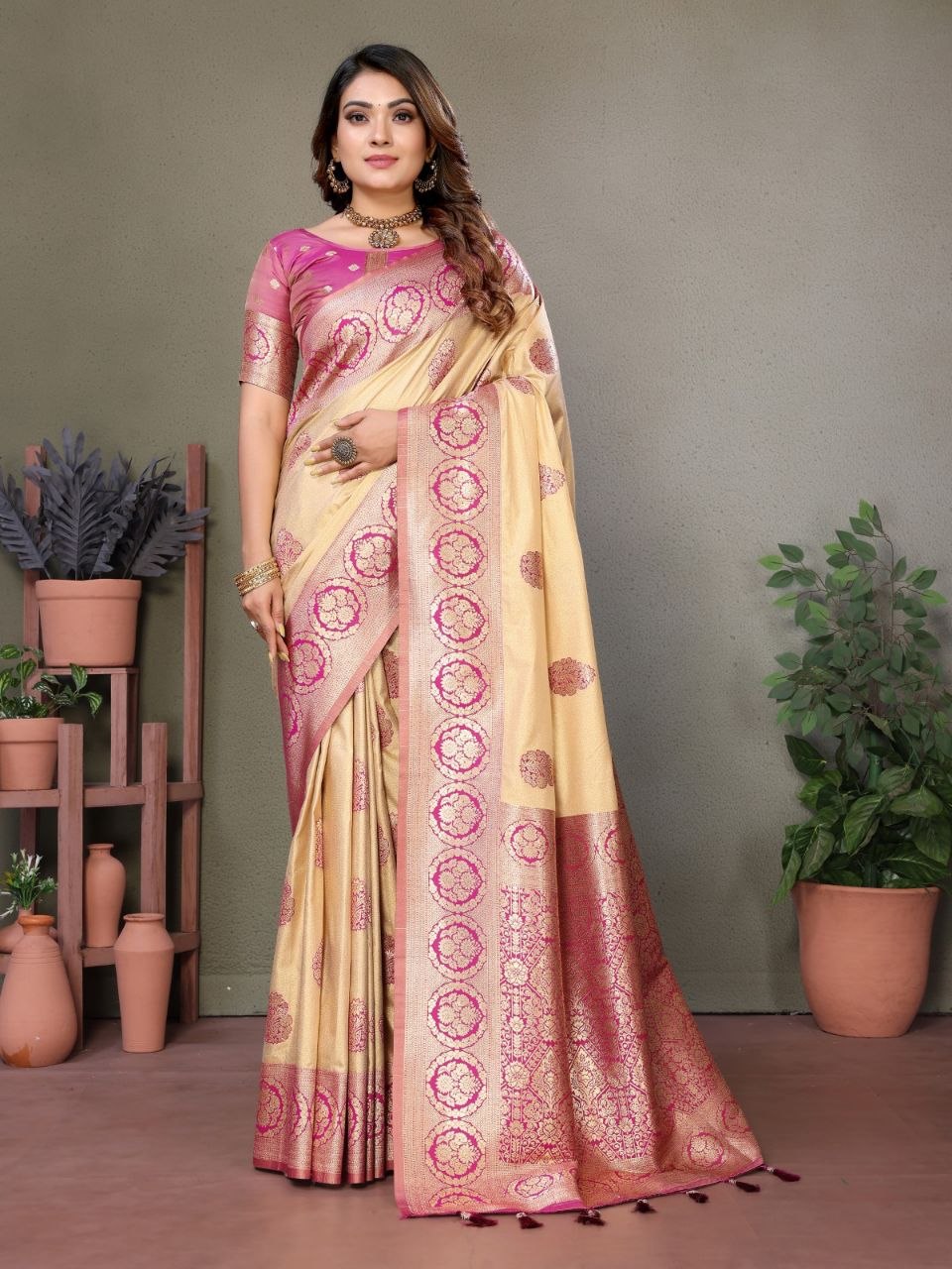 Pretty viscose silk pink saree