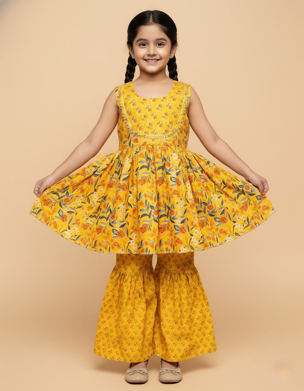Glamour multi colour linen yellow dress