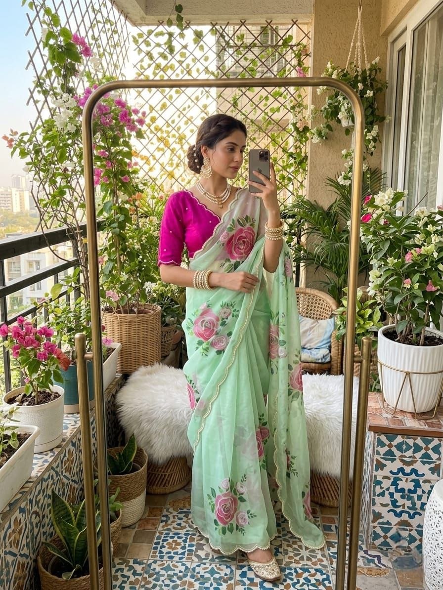Timeless georgette silk pista saree